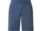 Men's blue shorts with a button closure and belt loops.