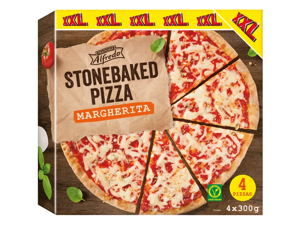 Trattoria Alfredo XXL diepvriespizza Margherita, 4 stuks.