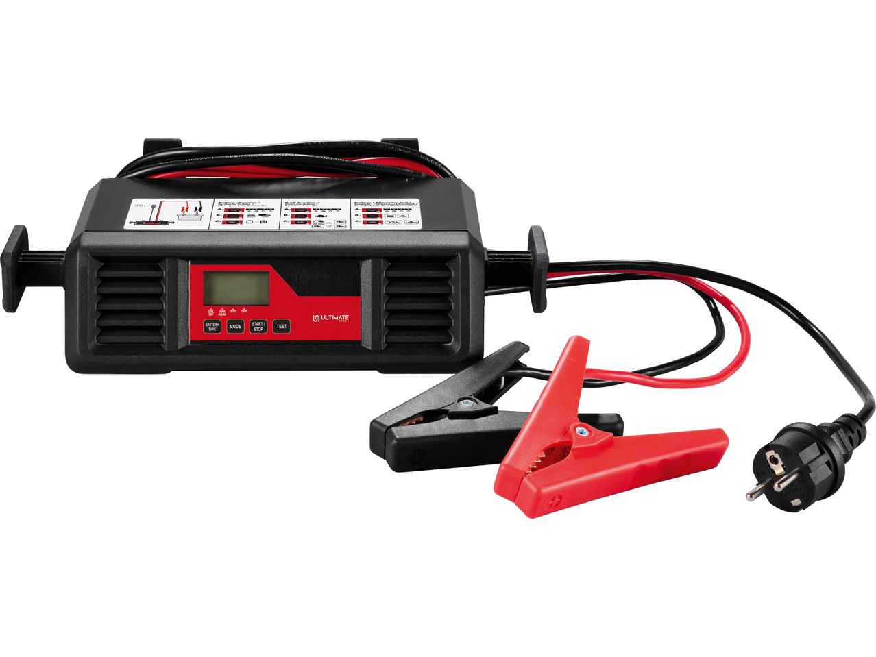 Ultimate Speed car battery charger with clamps and power plug