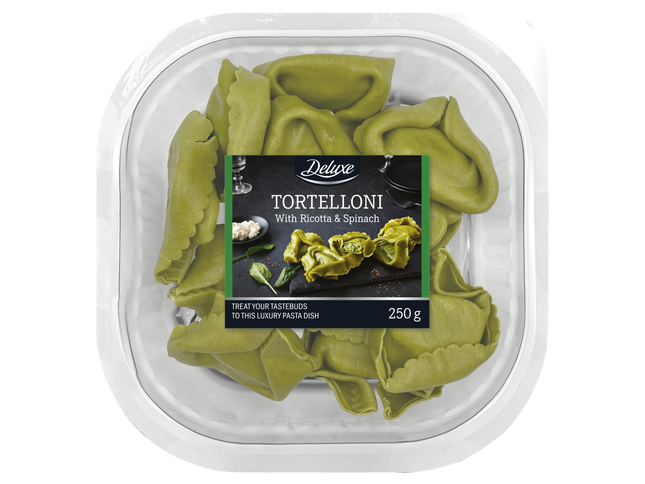 Tortelloni Deluxe cu ricotta și spanac.