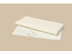 A rectangular memory foam pillow with a white bamboo cover featuring green text and bamboo stalks.