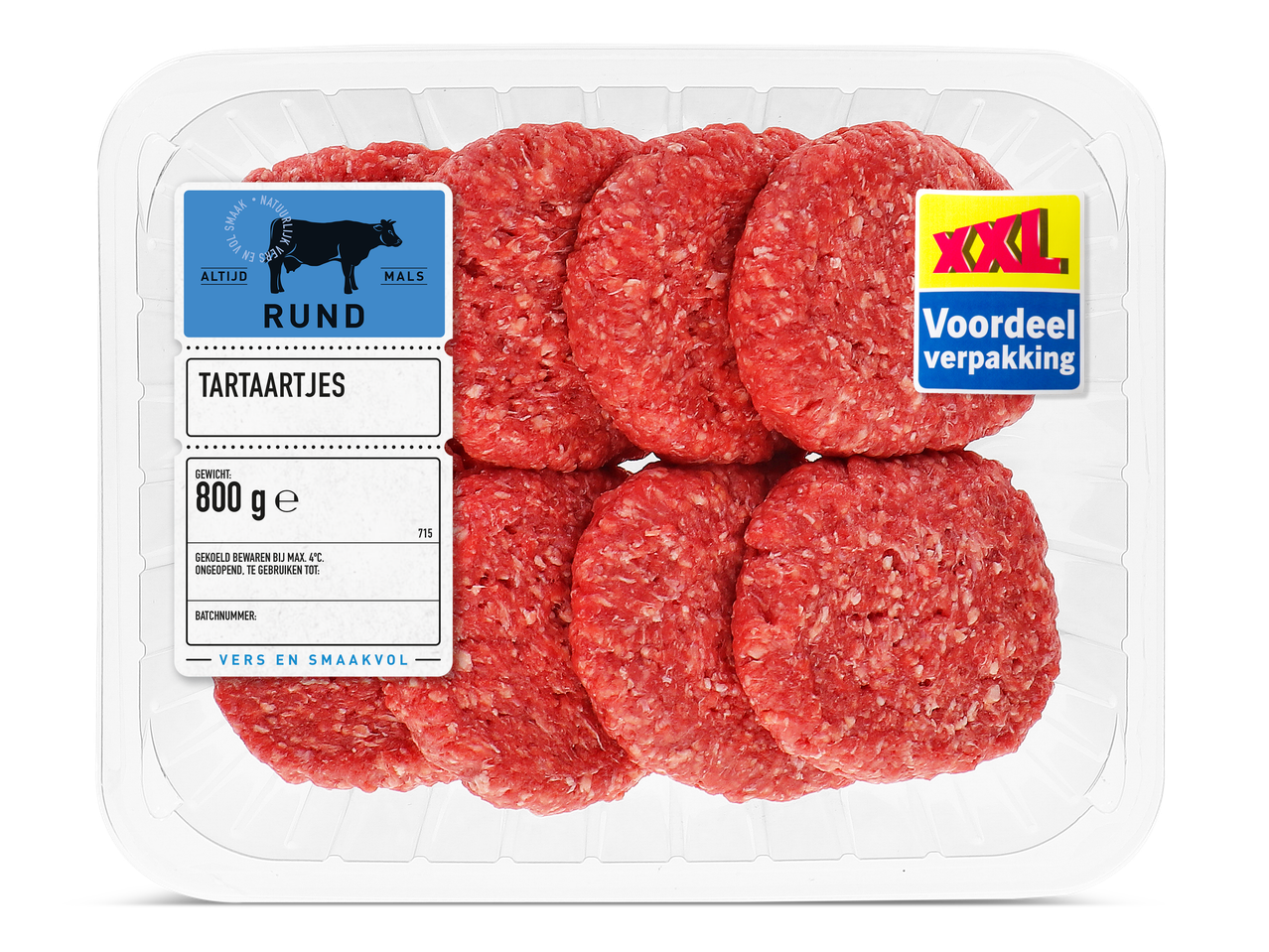 Verpakking rundertartaartjes (800g) met XXL voordeelverpakking label
