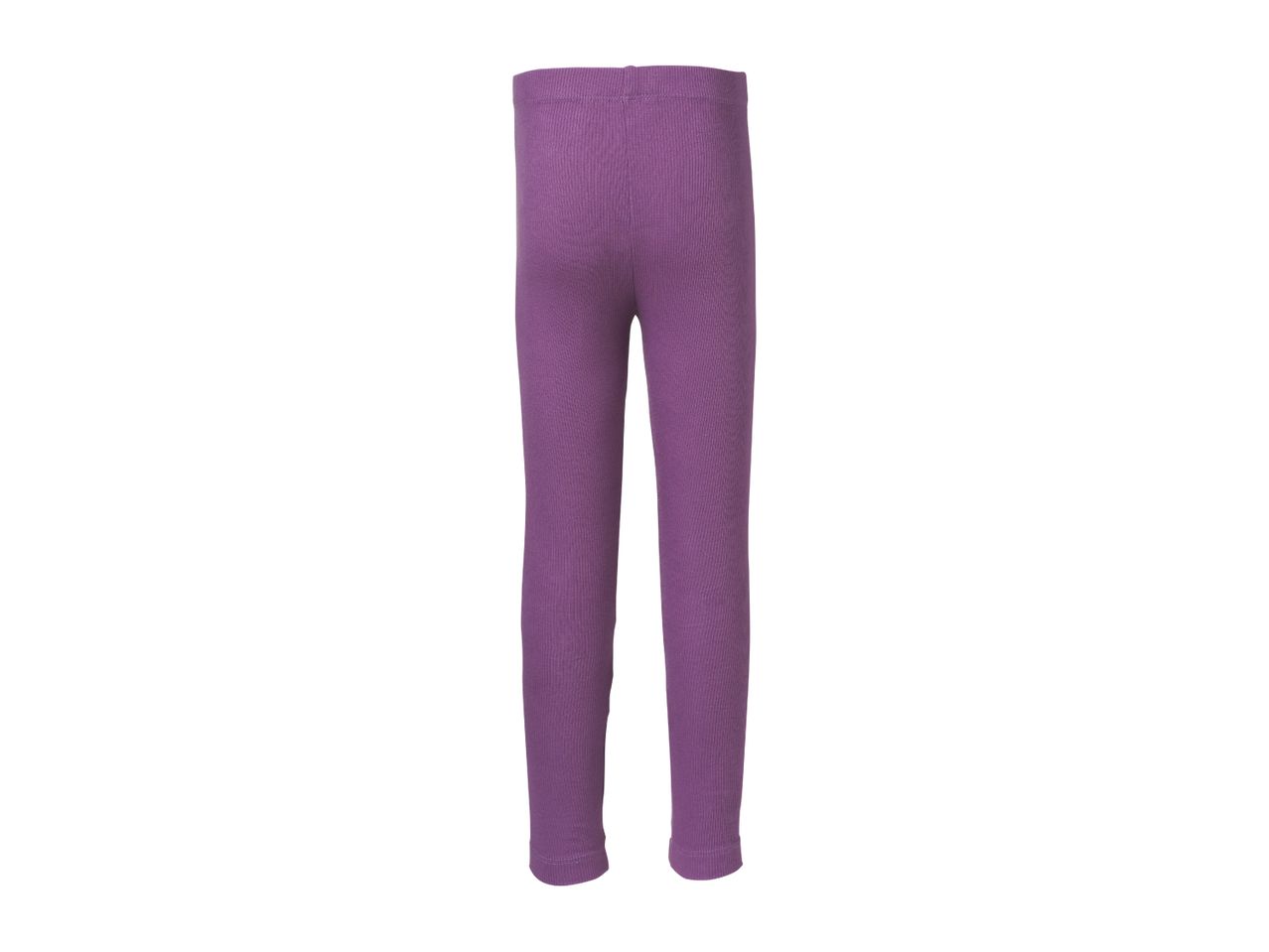 Purple ribbed leggings for children, shown from the back.