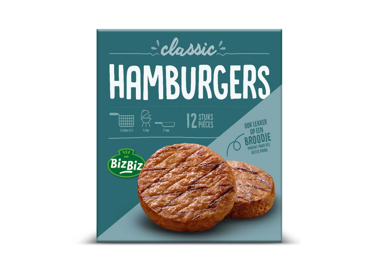 BizBiz klassieke hamburgers: 12 stuks, ook lekker op een broodje.