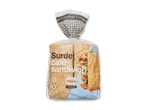 Pakke med surdejs-cafésandwich med et billede af en sandwich med laks og grønt.