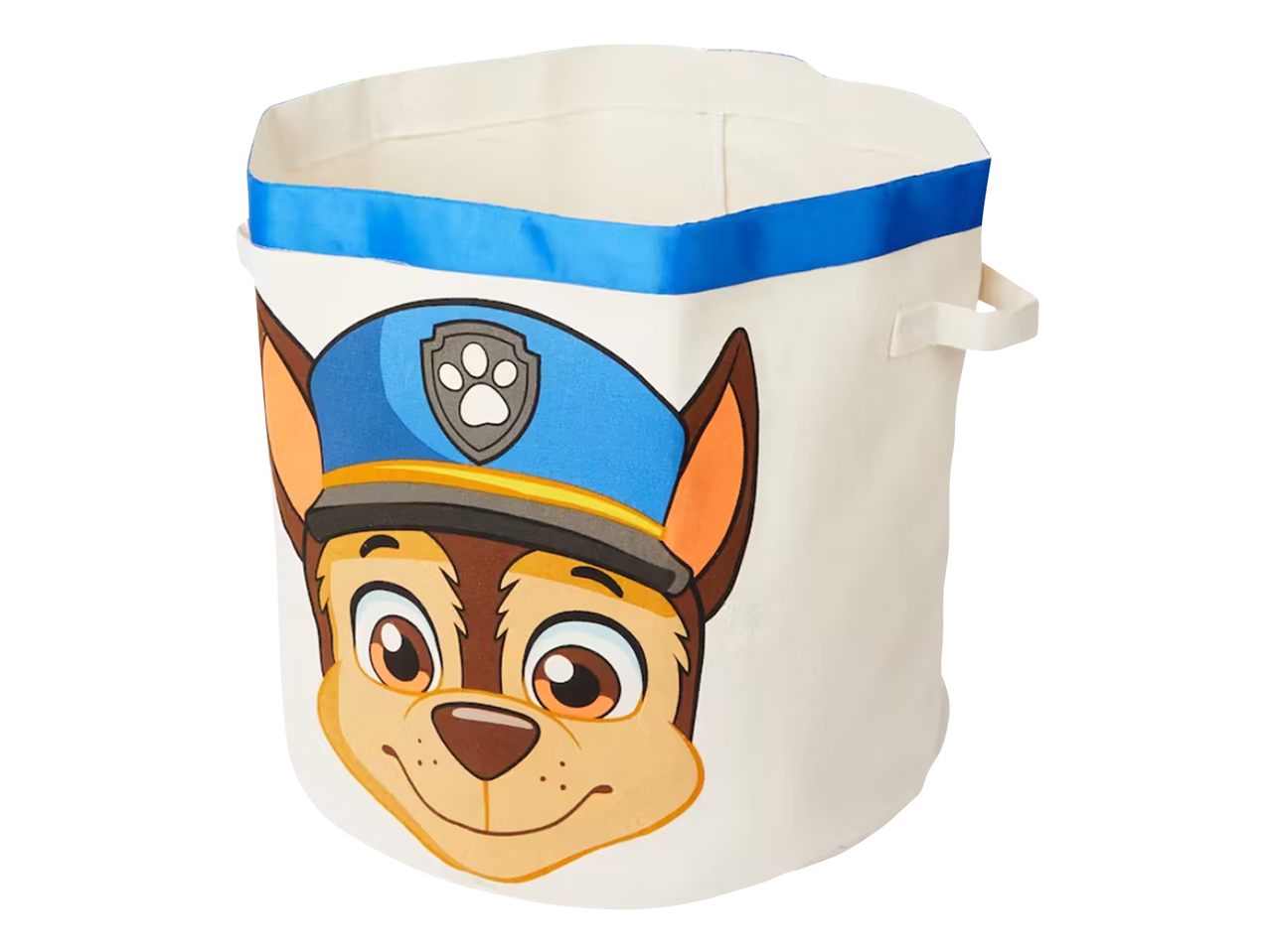 Opbergmand met een afbeelding van een politiehond met een blauwe pet