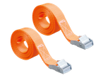 Two orange ULTIMATE SPEED® ratchet straps with metal buckles, coiled on a black background.
