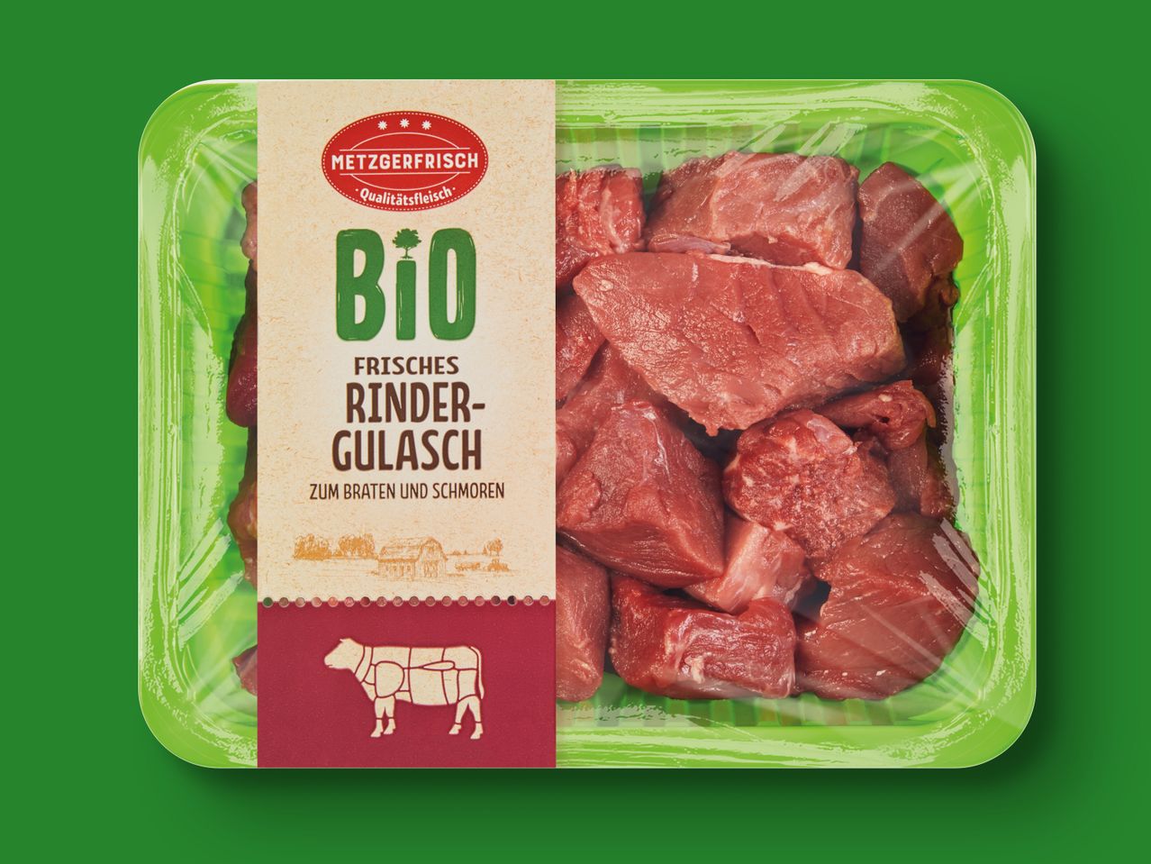 Bio Metzgerfrisch Rindfleisch-Gulasch.