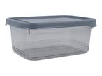 Rectangular transparent food storage container with a grey lid
