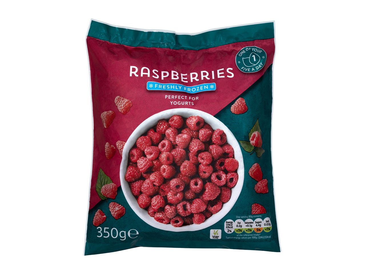 350g frozen raspberries, perfect for yogurt.