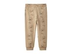 Beige children's sweatpants with black dog faces and 'READY FOR ADVENTURE' text.
