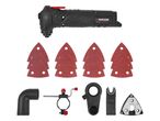 PARKSIDE brushless oscillating multi-tool with various sanding pads, attachments, and blades.