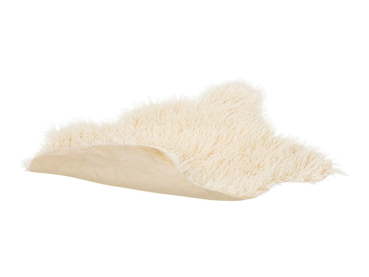 Fluffy white faux sheepskin rug with a non-slip backing