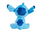 Back view of a blue plush toy with dark blue patches, sitting with arms raised.