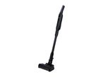 Sleek black cordless stick vacuum cleaner standing upright against a white background