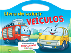 Livro de colorir infantil com veículos, um carro de bombeiros e um carro, com autocolantes.