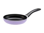 A light purple frying pan with a black handle on a white background.
