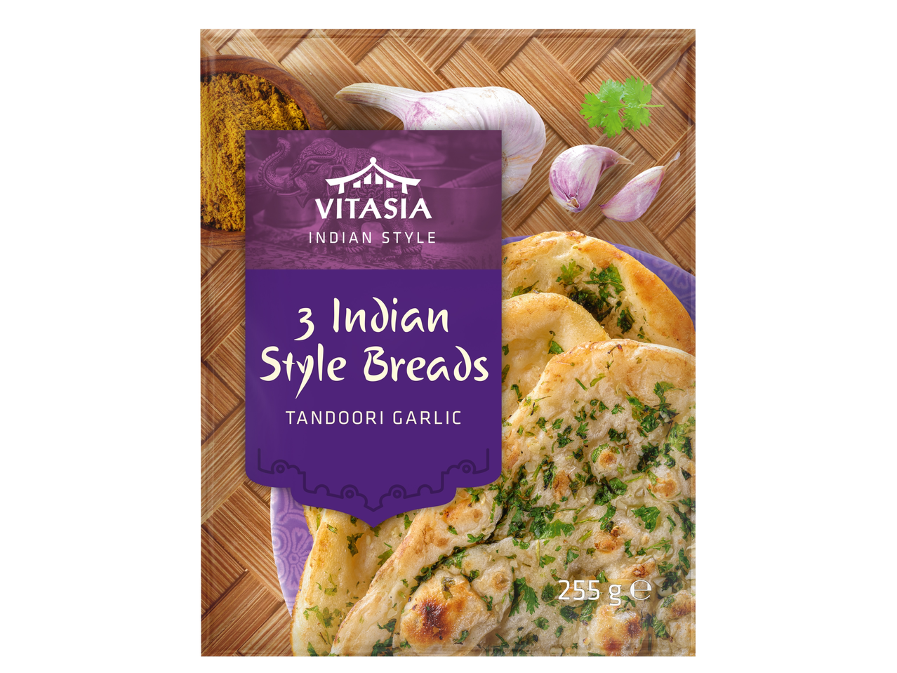VITASIA 3 Indiase broden Tandoori Knoflook, met kruiden en knoflookteentjes.