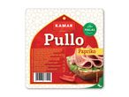 Halal kyllingepålæg med paprika, serveret på rugbrød med salat.