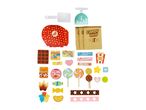 A candy shop play set with various sweets, a scale, scoop, and candy bags.