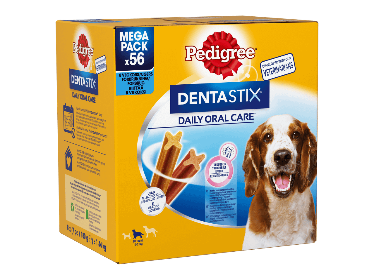 Pedigree Dentastix -puruluun megapakkaus (56 kpl) koirien päivittäiseen suunhoitoon.