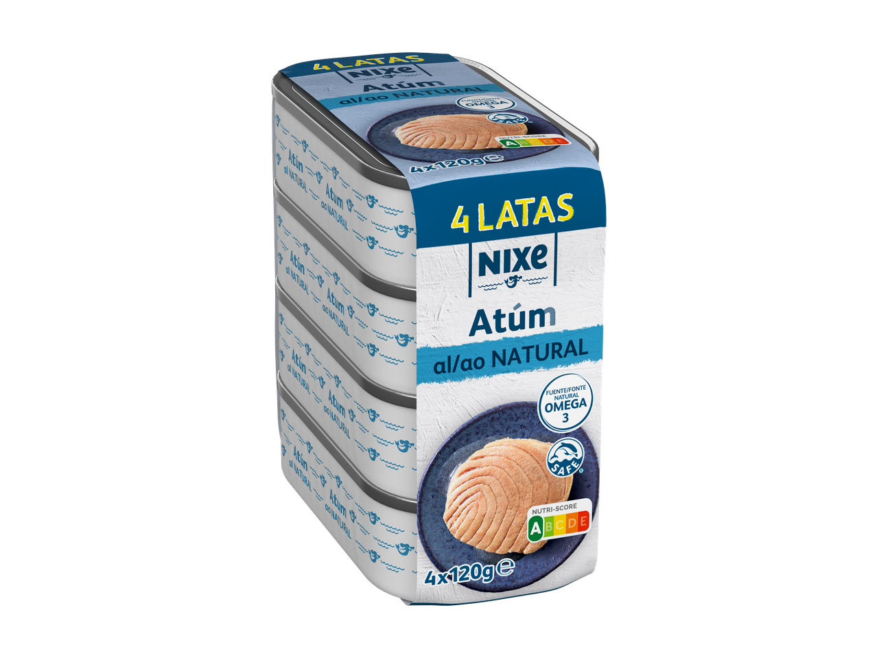 NIXE Atum Posta ao Natural, pack de 4 latas de atum com Ómega 3 e Nutri-Score A.