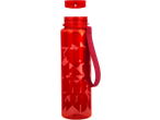 Rode waterfles met deksel en band, met een subtiel geometrisch patroon.