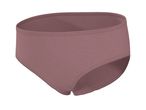 Plain mauve women's briefs with visible stitching, angled view.