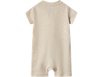 Ανοιχτό μπεζ βρεφικό φορμάκι με κοντό μανίκι, πίσω όψη.