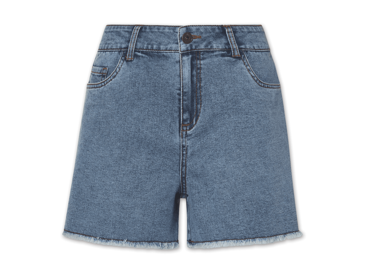 Eine hellblaue Jeans-Shorts mit Fransen am Saum.