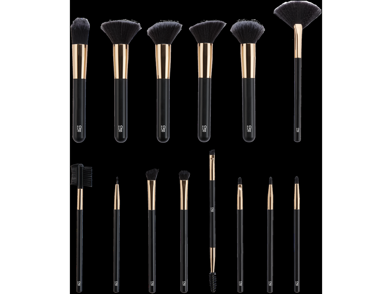 Cien BEAUTY set complet de 14 pensule cosmetice negre și aurii.