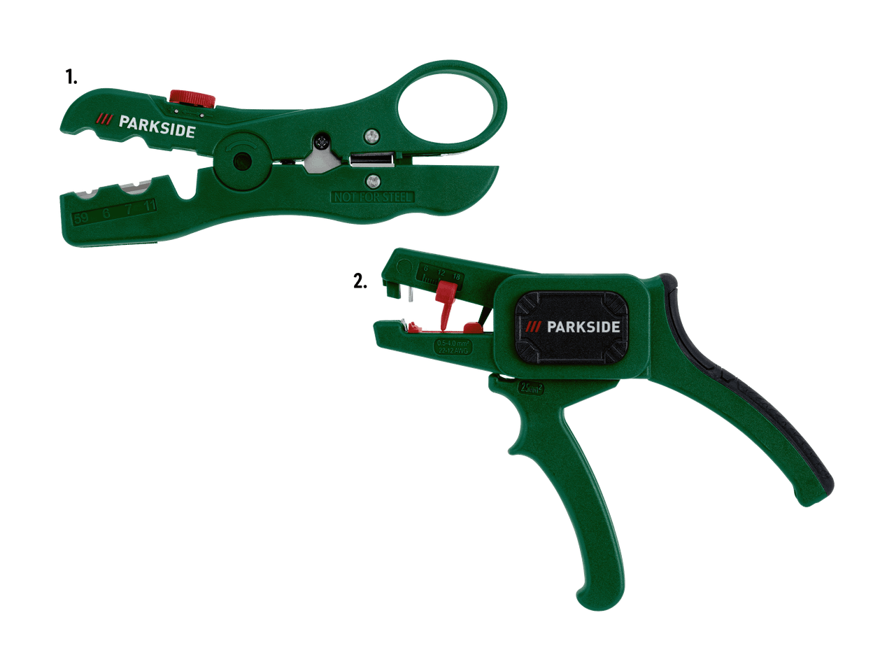 Spellafili e pinza spelafili automatici verdi con impugnature nere.