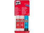 Pritt glue stick multipack with two classic and one blue glue stick.