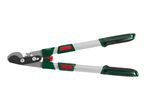 A pair of green and gray bypass loppers with red accents.