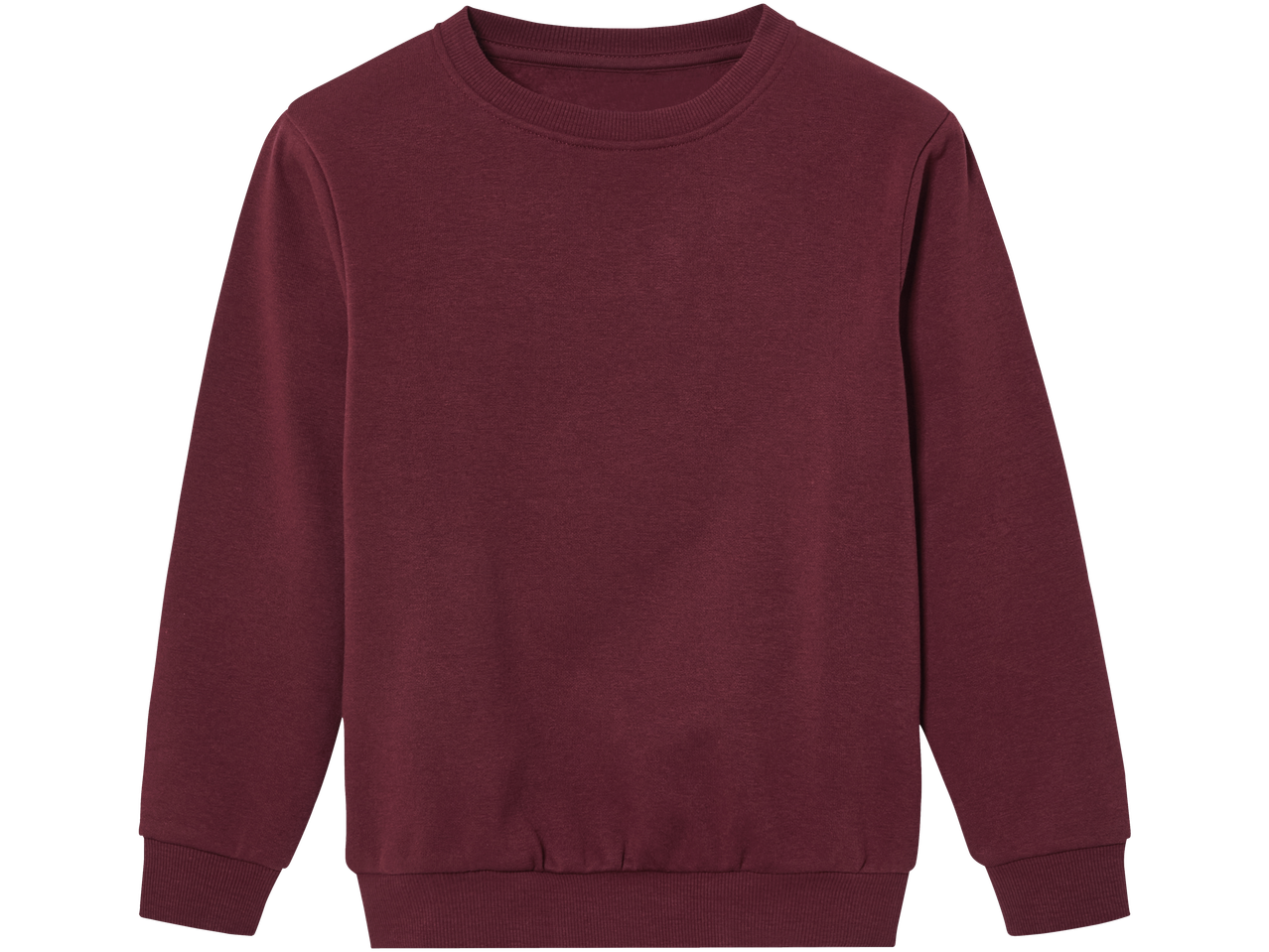 Burgundy crew neck sweatshirt.