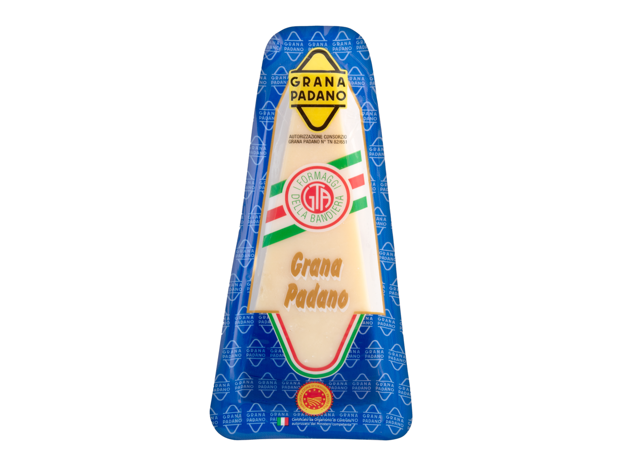 Klin sira Grana Padano u plavom pakovanju.