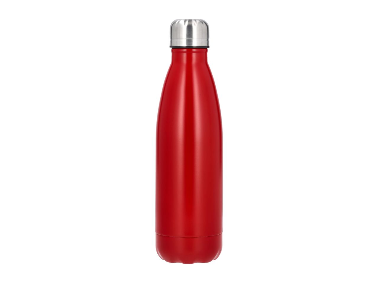 Red stainless steel insulated water bottle with a silver cap