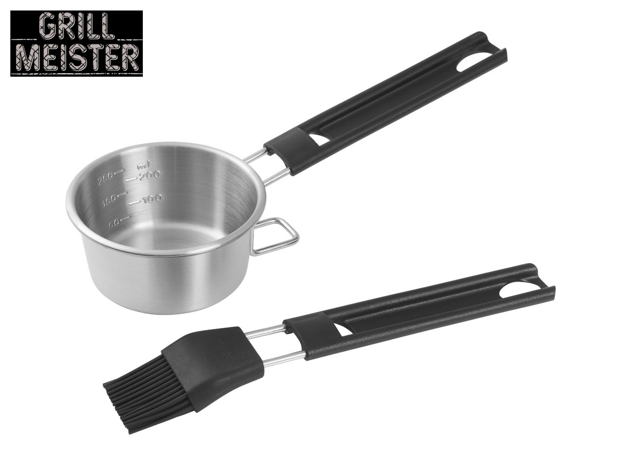 Grill Meister basting pot and brush set with measuring marks