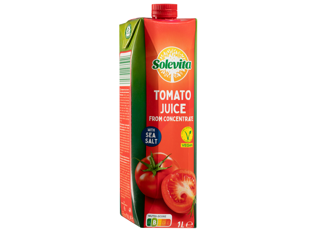 Solevita Paradicsomlé sűrítményből tengeri sóval, 1L karton, Nutri-Score A, Vegán