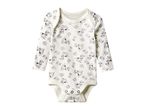 White long-sleeved baby bodysuit with Snoopy baseball print