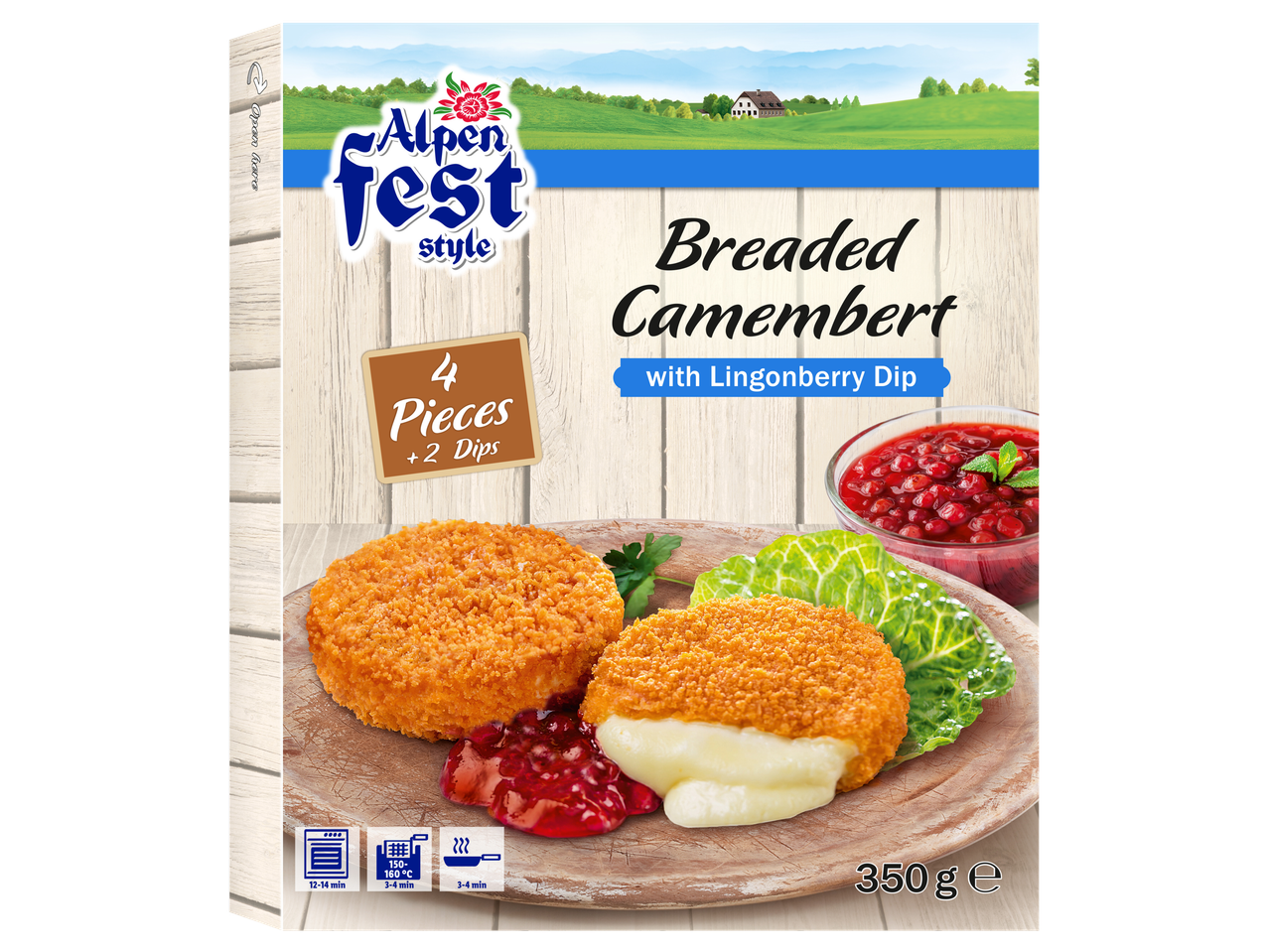 Alpenfest gepaneerde Camembert met Vossenbessendip, 4 stuks, 350g
