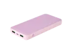 A pink TRONIC power bank sits at a slight angle, showcasing its ports and power button.