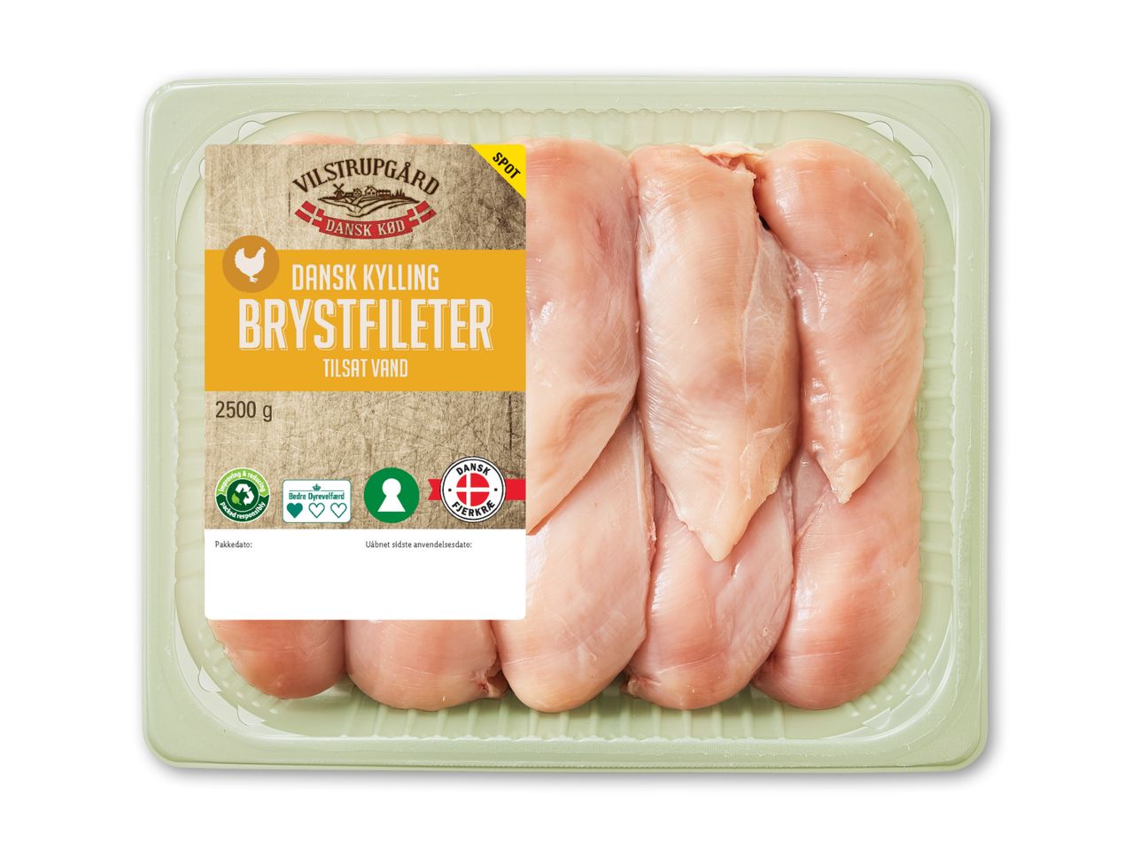 Emballage med økologiske kyllingefileter.
