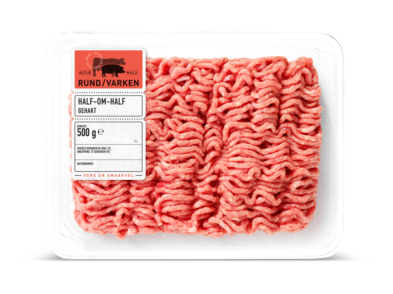 500g half-om-half gehakt (rund-varken).