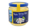 Nautica Herring Fillets with mustard in a glass jar.