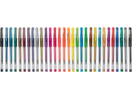 Coleção de canetas gel Crelando, cores metálicas e neon.