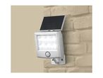 Solar-powered LED wall light with motion sensor mounted on a brick wall