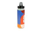 Water bottle with a colorful geometric design and a black flip-top lid.