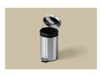 Stainless steel pedal bin with an open lid and a black inner bucket.