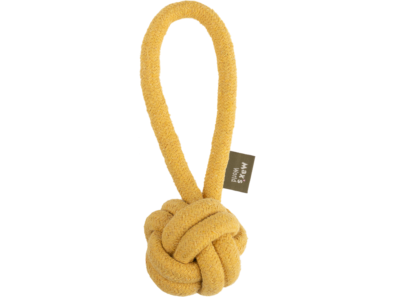 Max's World geel hondenspeeltje van touw met een knoop.